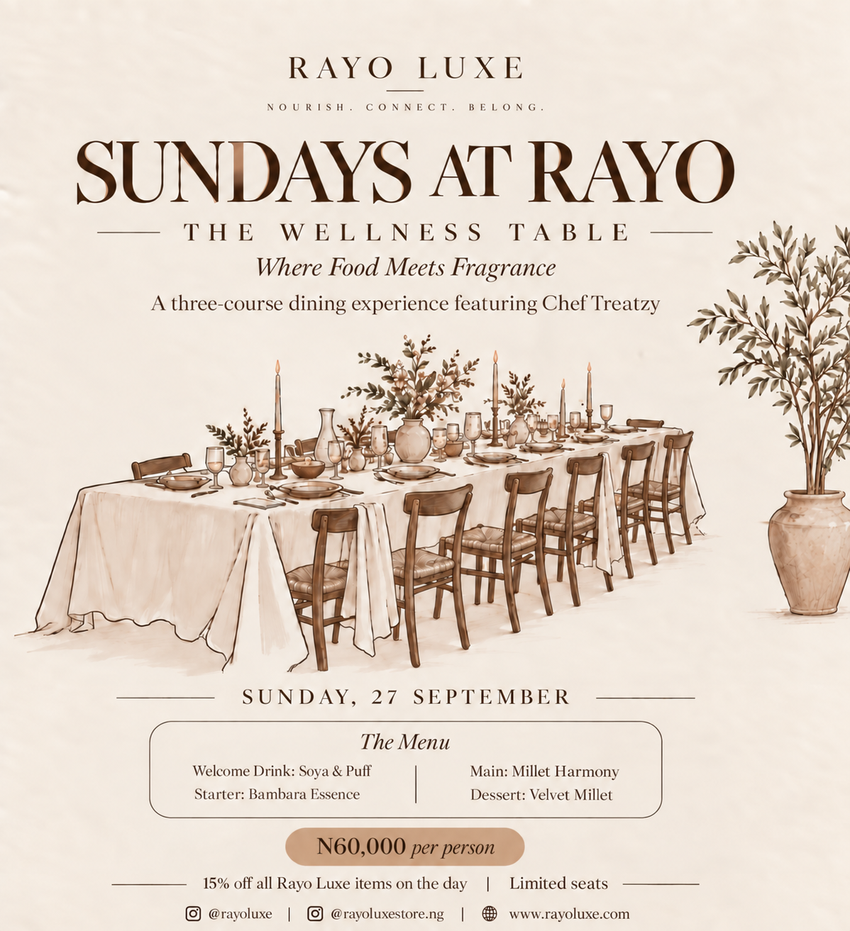 Sundays at Rayo — The Wellness Table, Sunday 27 September